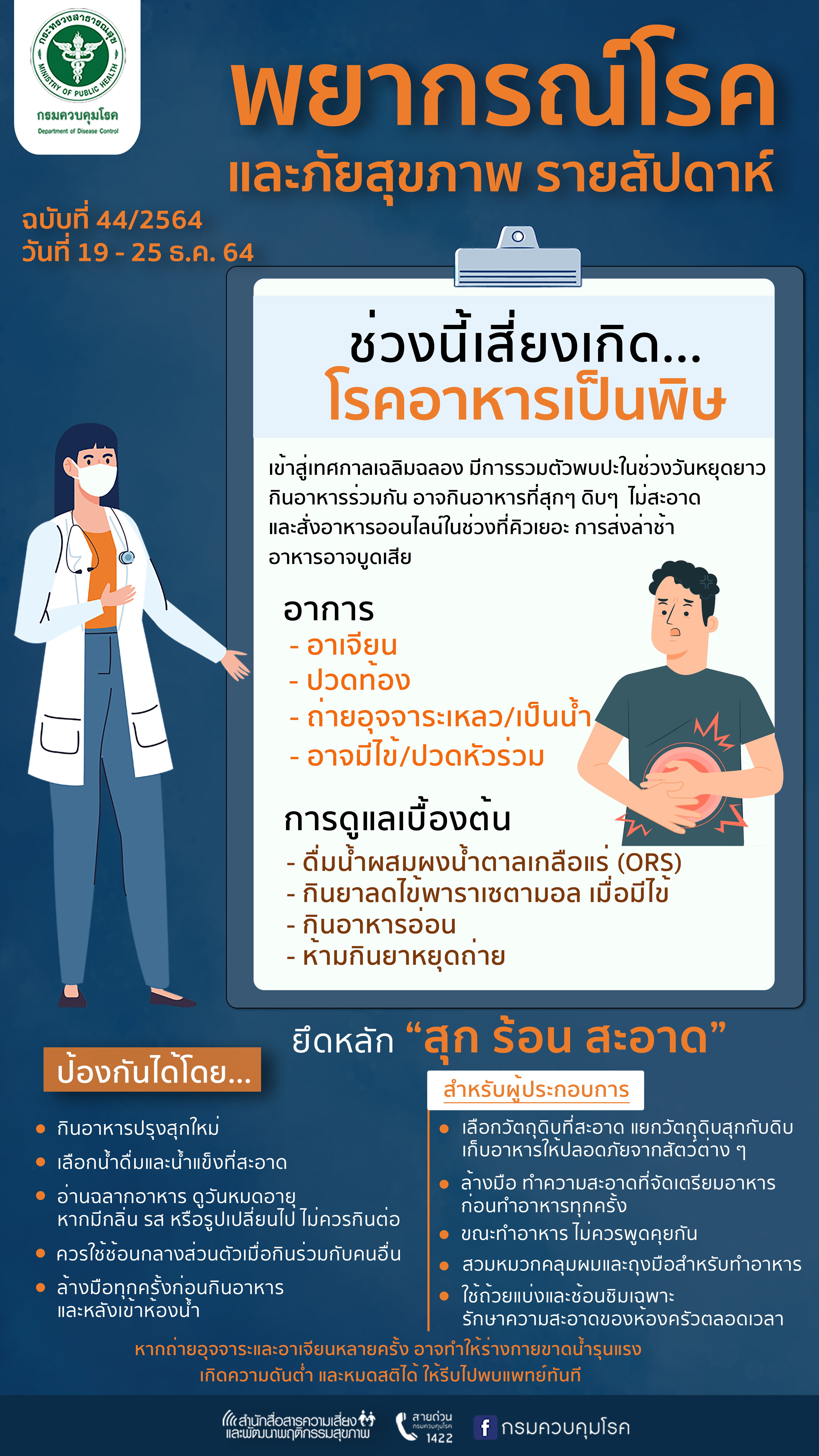 เตือนประชาชนในช่วงนี้ระวังป่วยด้วยโรคอาหารเป็นพิษ ขอให้หลีกเลี่ยงการรับประทานอาหารสุกๆ ดิบๆ ไม่สะอาด